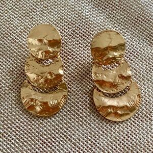 Gold Textured Triple-Drop Statement Earrings - Women Jewelry